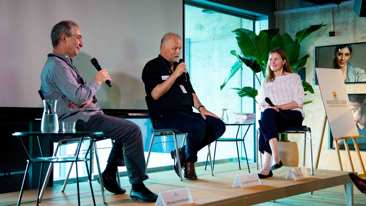 «SRF Writer’s Day» Panel mit Benedikt Eppinger und Susanne Bauknecht.