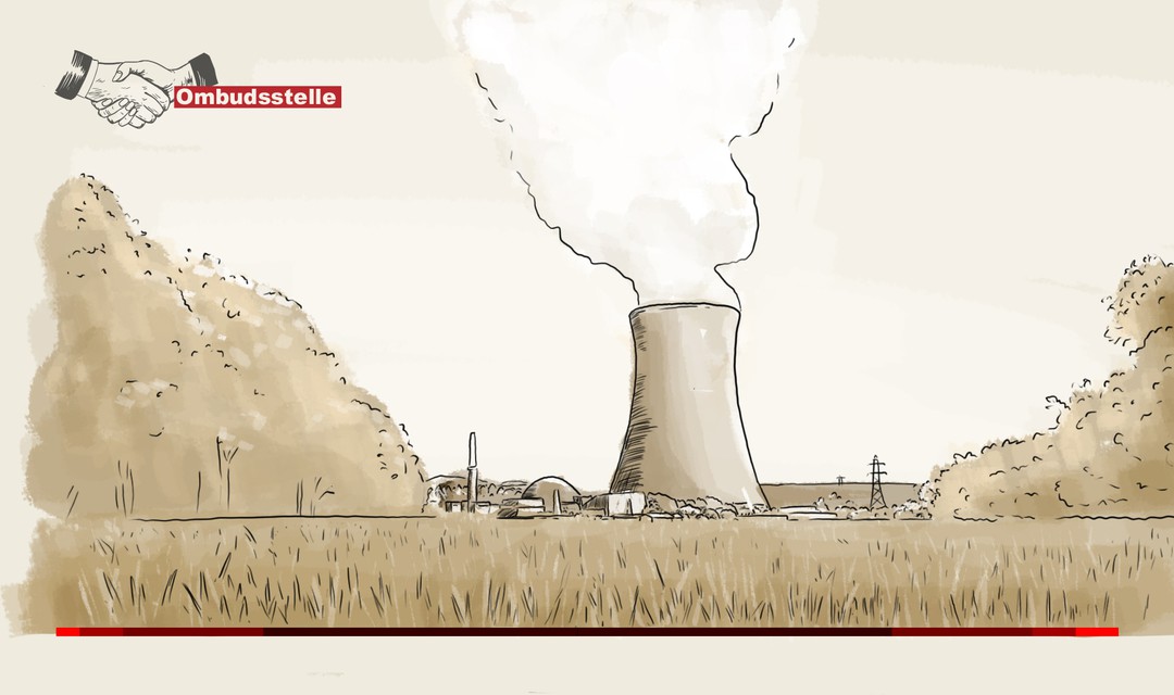 Illustration eines Kernreaktors, der in einer üppigen Landschaft steht