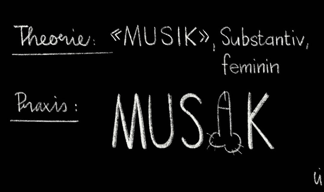 Wandtafel mit weisser Kreide darauf geschrieben