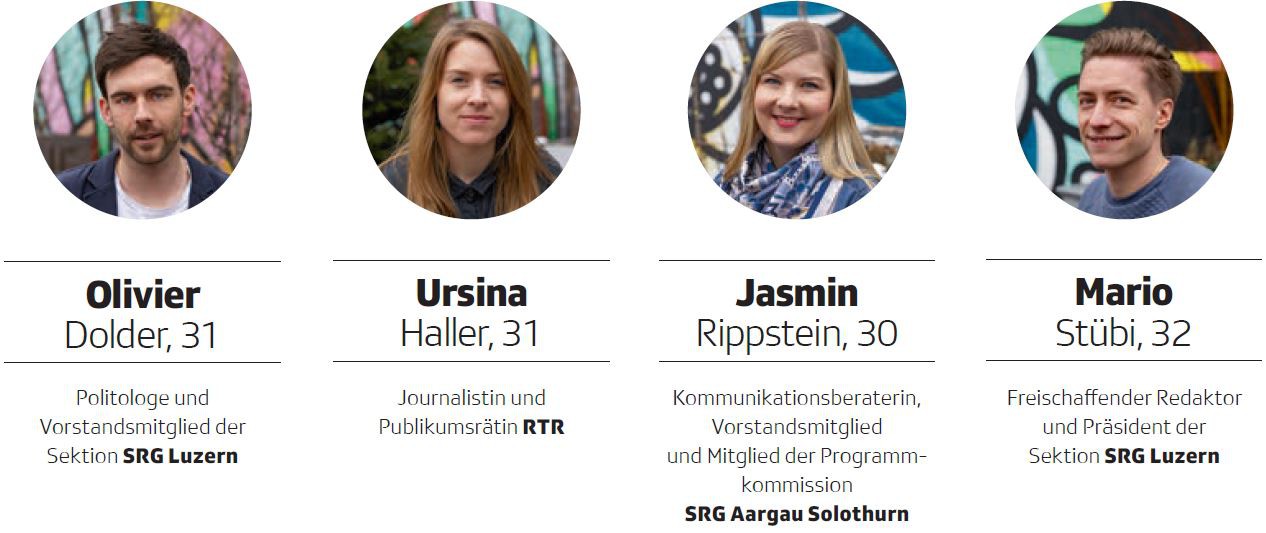 Junge SRG: Olivier Dolder, Ursina Haller, Jasmin Rippstein, Mario Stübi