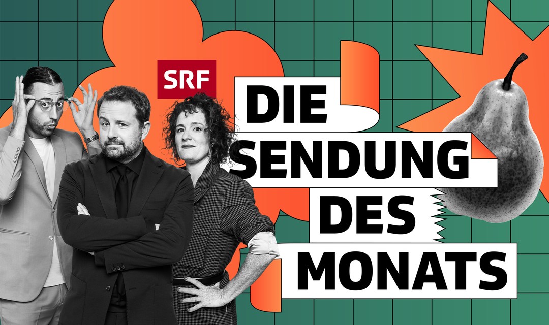 Sven Ivanić, Gabriel Vetter und Fabienne Hadorn posieren zusammen vor einem orange-grünen Hintergrund