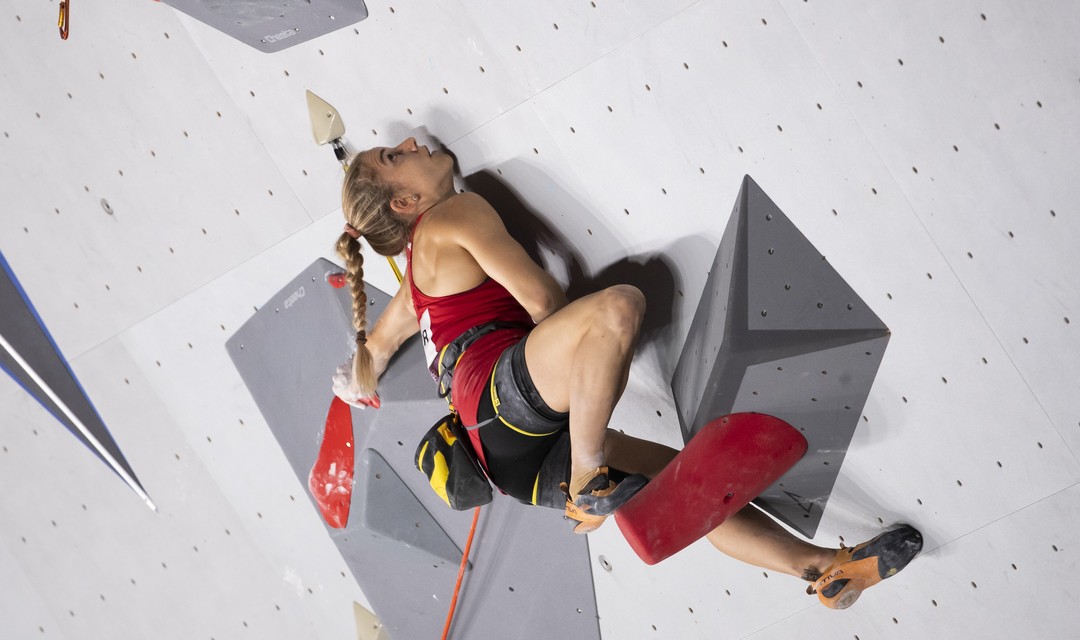 Sportkletterin Petra Klingler bei einem Lead Wettkampf