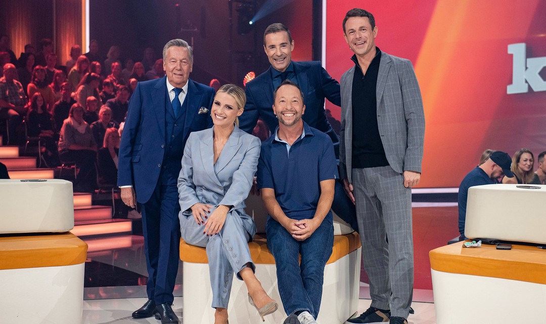 Klein gegen Gross Roland Kaiser, Michelle Hunziker, Moderator Kai Pflaume, DJ Bobo und Alexander Bommes