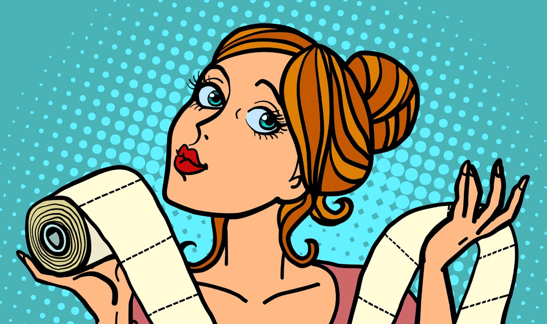 Illustration einer Frau, die eine WC-Rolle ausgerollt hat