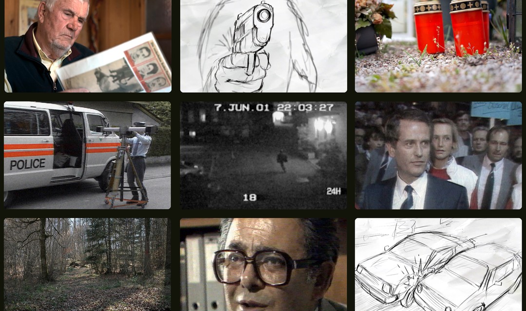 Eine Collage aus verschiedenen Archivbildern und Verbrechensskizzen