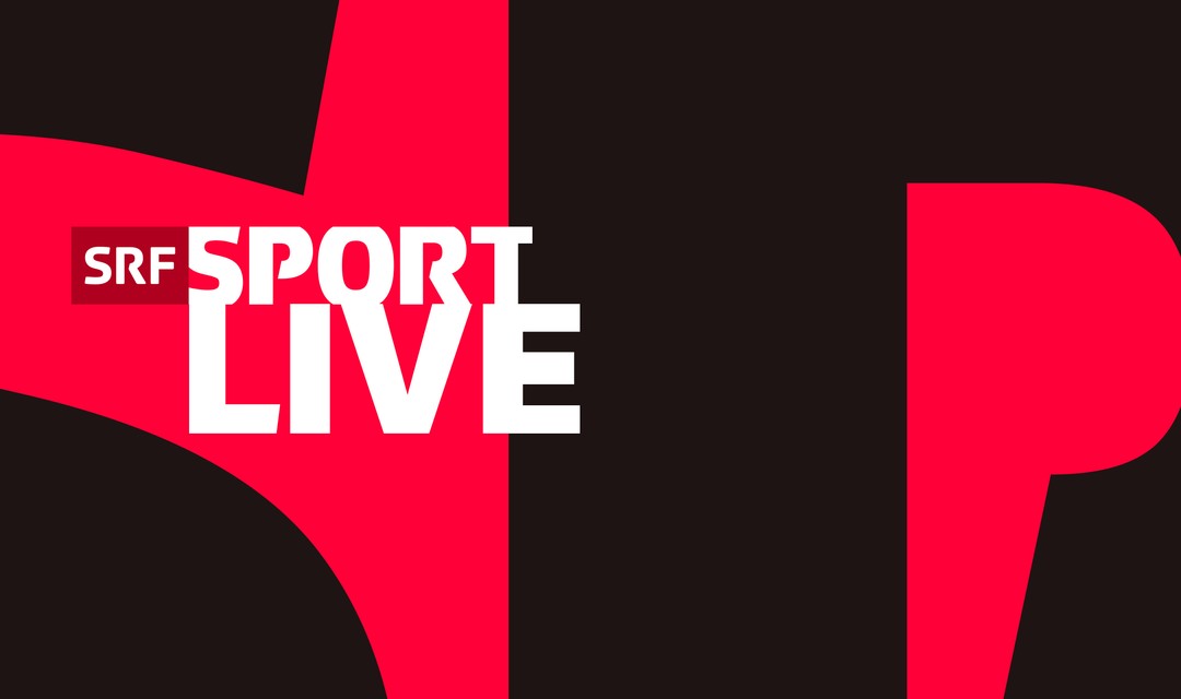 Keyvisual «Sport Live»: Schrift «SRF Sport Live» auf rot schwarzem Hintergrund