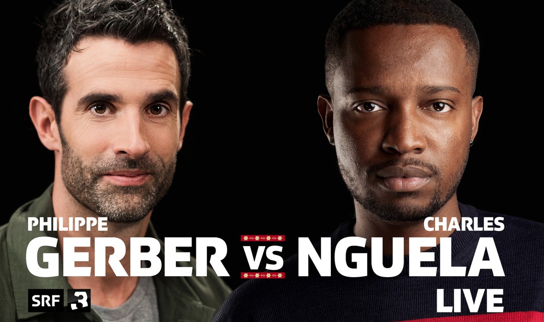 Porträt Philippe Gerber und Charles Nguela mit der Überschrift Gerber vs. Nguela Live