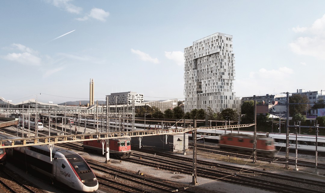Animation des Meret-Oppenheim-Hochhauses beim Bahnhof Basel