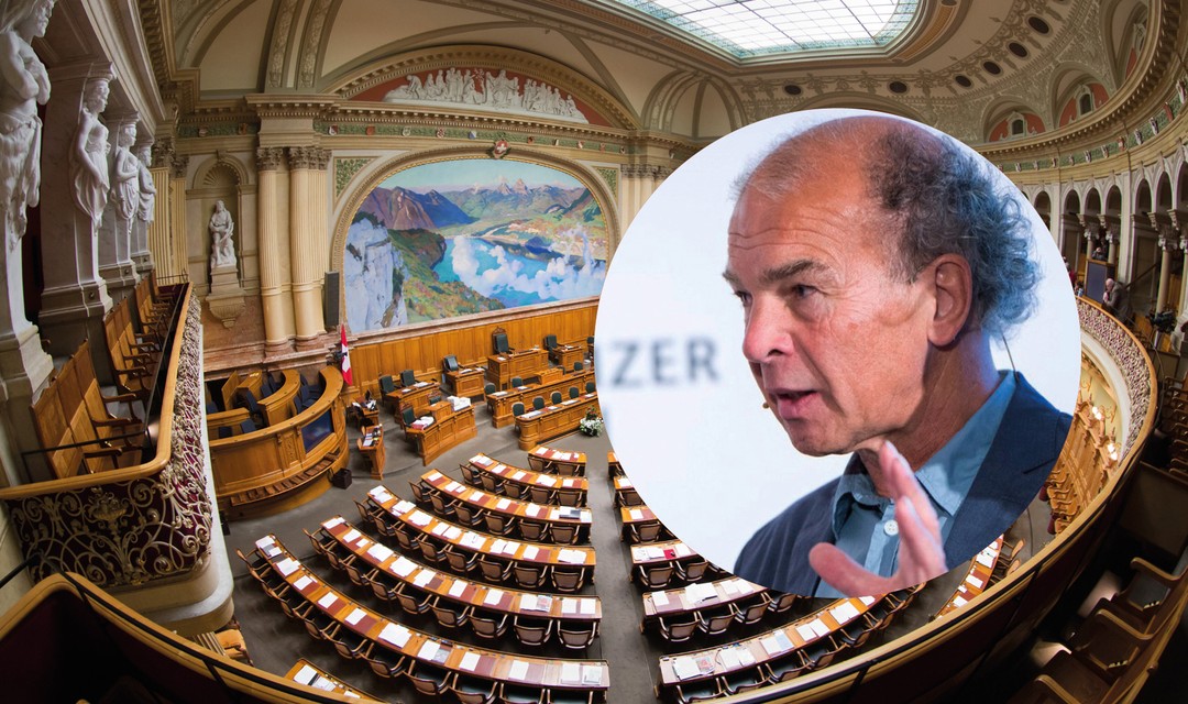 BIld von Philipp Cueni mit dem Sitzungszimmer des Nationalrates im Hintergrund