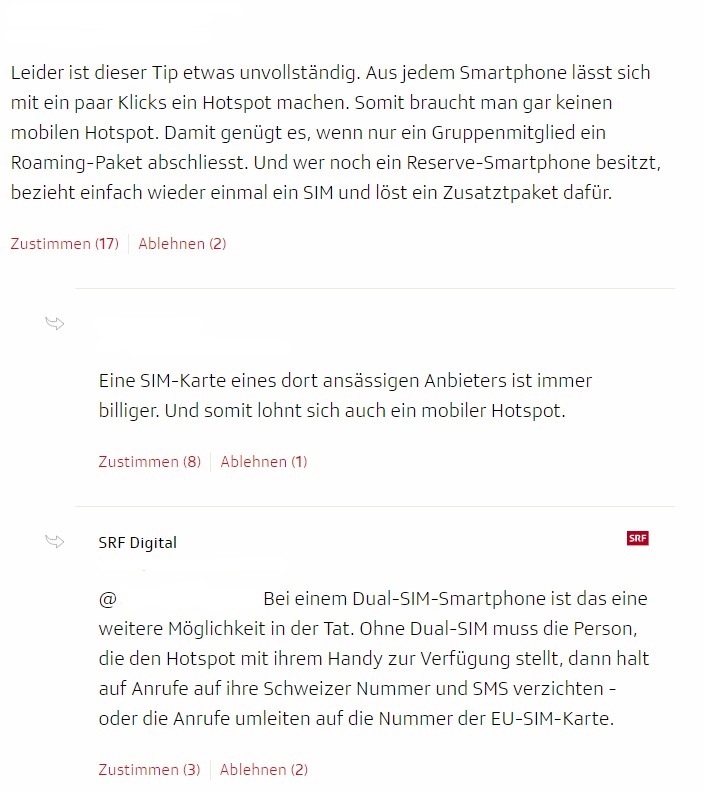 Kommentar Spalte SRF News Artikel wo Beanstander sein Anliegen formuliert