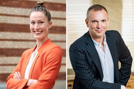 Bild von Laura Köppen und Stefano Semeria in der Geschäftsleitung von SRF