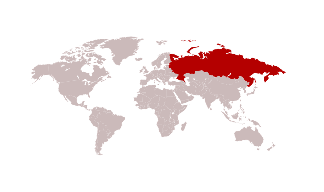 Weltkarte, Russland ist hervorgehoben