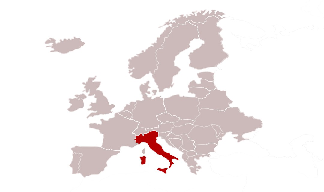 Italien auf einer Karte markiert.