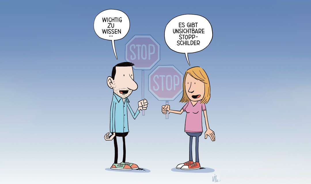 Illustration zweier Personen mit einem Stoppschild in der Hand