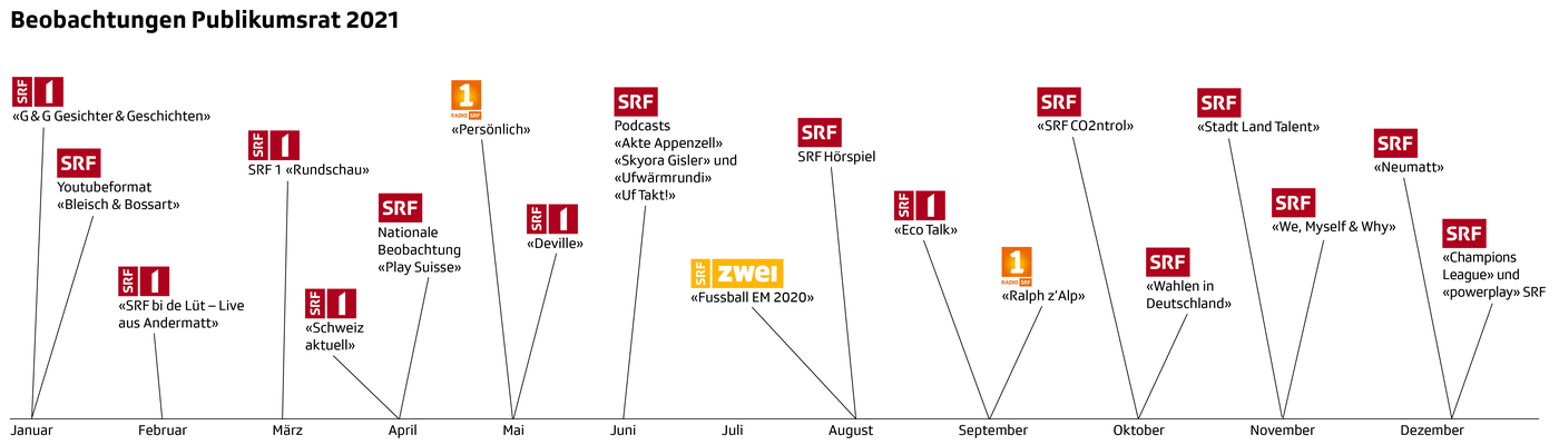 Grafik Zeitstrahl aller Publikumsratsbeobachtungen 2021