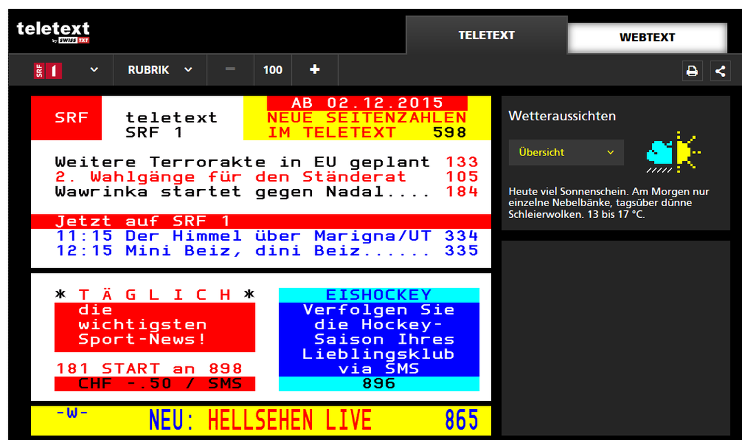 Bild von Benutzerfreundlich und schnell – Teletext mit neuen Seitenzahlen