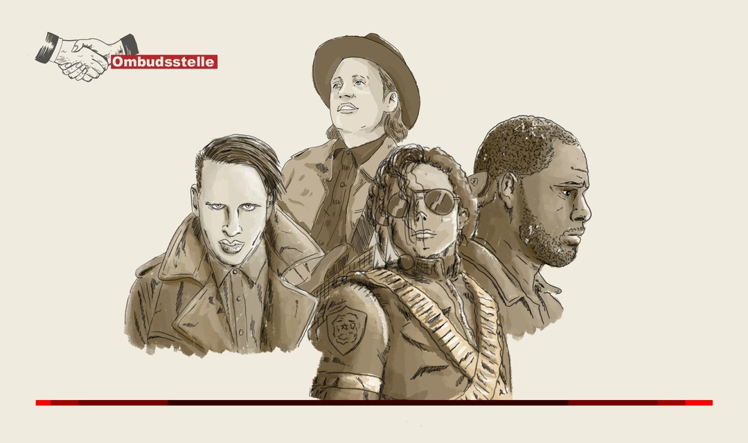 Illustration von Marilyn Manson, Michael Jackson, R. Kelly und Win Butler