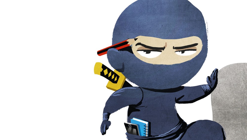 Illustration Ninja mit Stift hinter dem Ohr